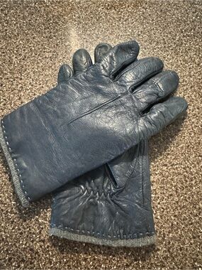 Vtg Fownes Brothers Blue Genuine Leather Gloves Acrylic Lining Women Small Sz 8